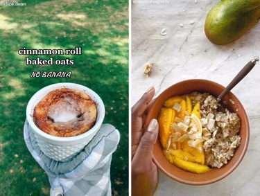 Cinnamon roll and mango coconut oatmeal bowls