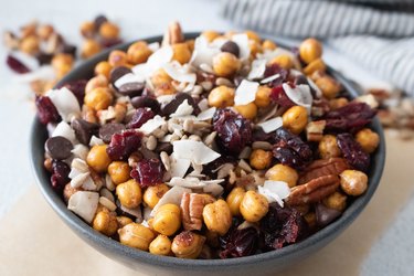 Chickpea snack mix in a black bowl