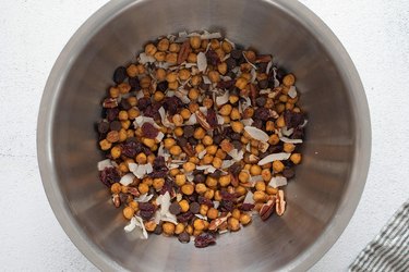 Chickpea snack mix in metal bowl