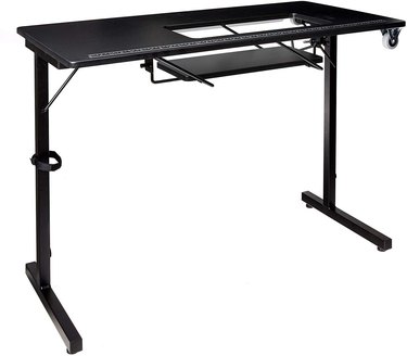 black sewing table with drop shelf