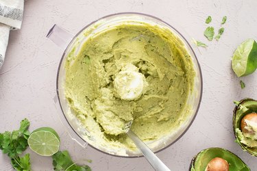 Blend avocados and hummus