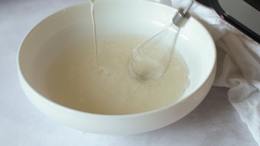 Mixing bowl with gelatin and sugar syrup