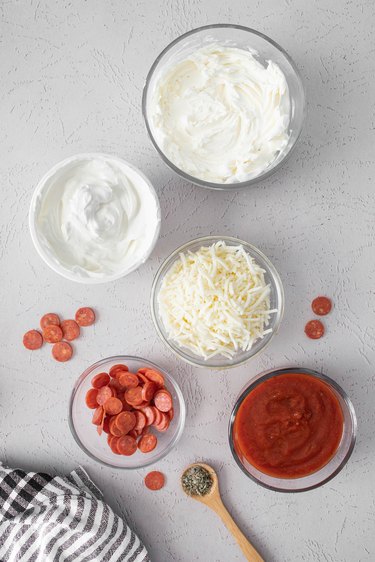 Ingredients for pepperoni pizza dip