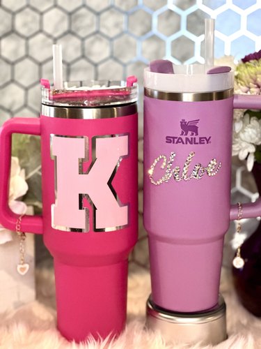 Stanley tumblers with decals and bling