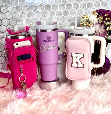 Stanley tumblers in pack and with pouch and blinged-up decal