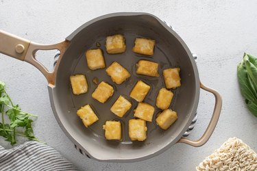 Crispy tofu in a pan