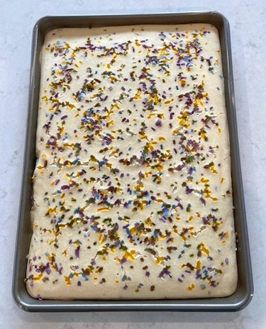 Baked pancake batter in a sheet pan