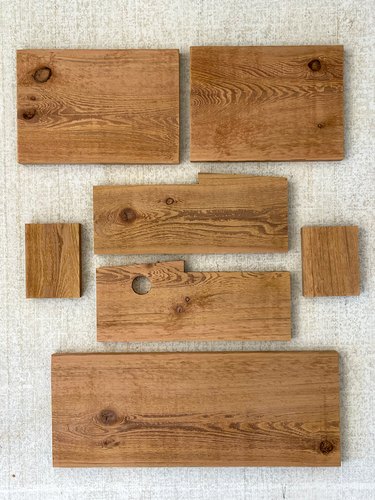 cut pieces of wood for midcentury modern birdhouse