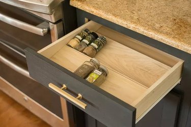 Spices arranged in open drawer