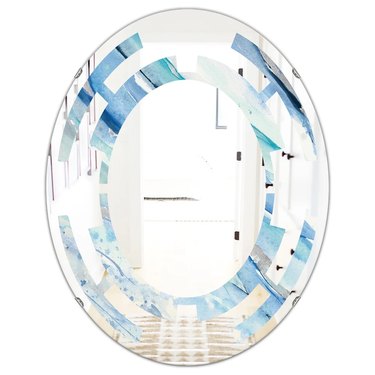 Design Art Blue Silver Spring Oval Wall Mirror