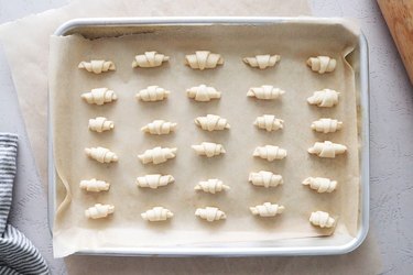 Mini croissants on a baking sheet