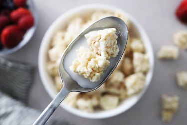 Marshmallow treat cereal in a spoon