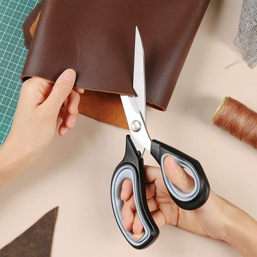 Mr. Pen Sewing Scissors Cutting Into Brown Leather Fabric