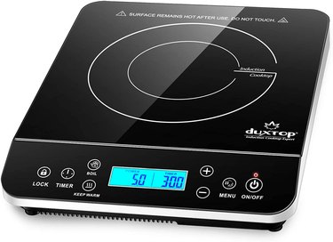 Duxtop induction cooker against a white background