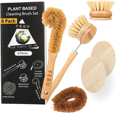 Scrub Brush w/ Scrubber Bristle Tip - Non-Slip Handle - Long Lasting  Bristles - Odor Resistant - Dishwasher Safe - Cleaning, Pots, Pans, Dishes  