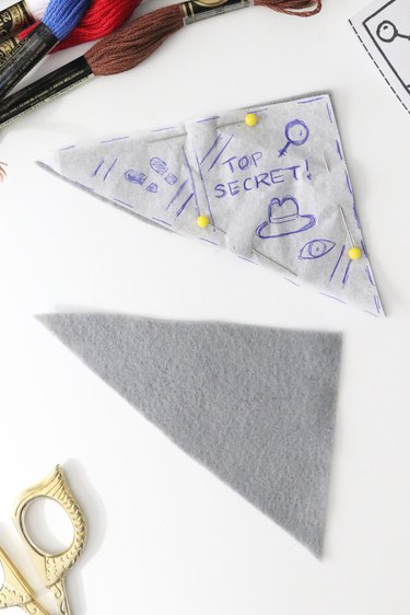 Felt triangles for a mystery embroidered corner bookmark DIY