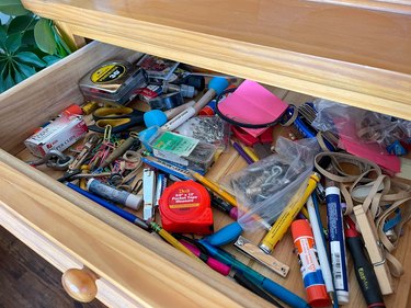 unorganized junk drawer