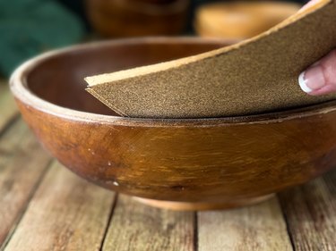 sand wooden bowl with sandpaper
