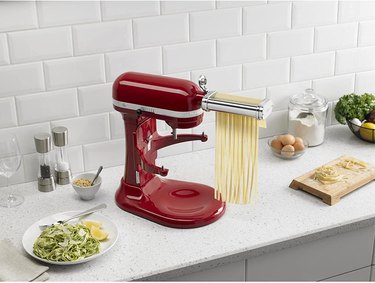 KitchenAid 3-Piece Roller & Cutter Pasta Attachment Set on a White Countertop