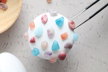 Adding stone chip beads to white cabinet knobs