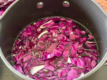 Chopped purple cabbage in a saucepan with water