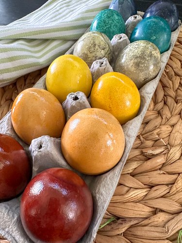 One dozen Easter eggs made with natural dyes