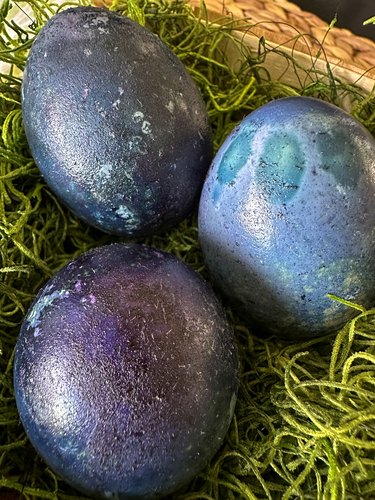 Hard-boiled eggs dyed with blueberries