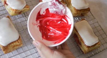 Small mixing bowl with red icing