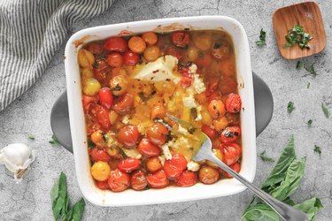 Mash the feta and tomatoes