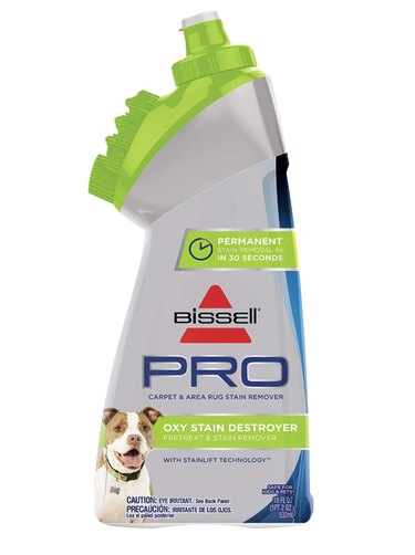 Bottle of Bissell Pro Oxy Stain Destroyer Pet with Brush Head Cleaner