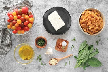 Ingredients for baked feta pasta