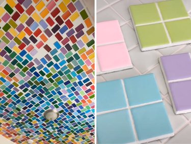 Paint sample ceiling next to an image of free tile samples coasters