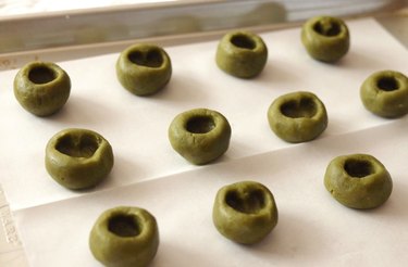 Matcha thumbprint cookies ready for the oven