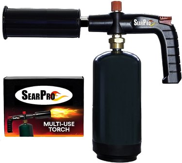 SearPro propane torch and retail packaging on a white ground