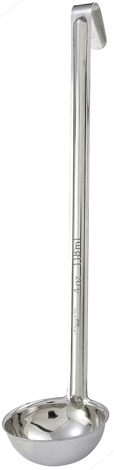 A Winco 12-Ounce Stainless Steel Ladle