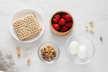 Ingredients for breakfast and berries lunchbox