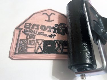 Inked-up roller over custom carved rubber block