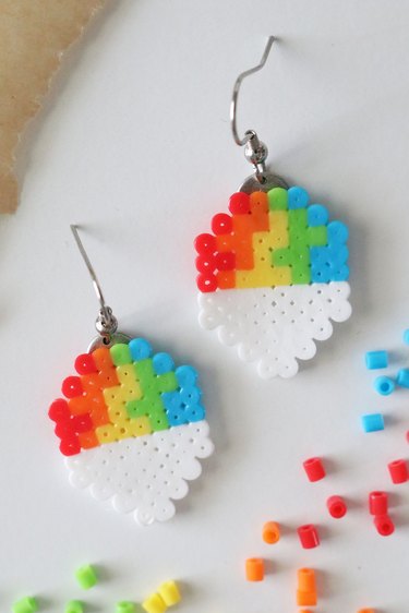 Perler bead rainbow snow cone earrings