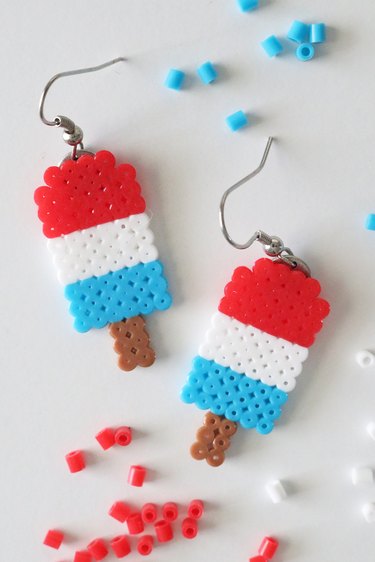 Red, white and blue ice pop Perler bead earrings