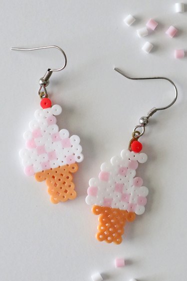 Perler bead ice cream cone earrings