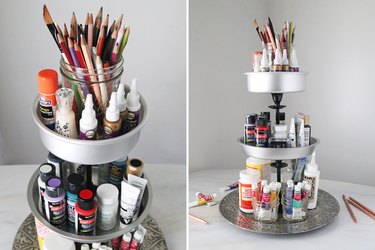 DIY tiered tray with upcycled supplies