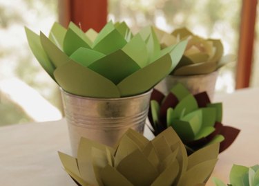 Paper-crafted succulent art project from Robert Mahar's paper craft technique workshop.