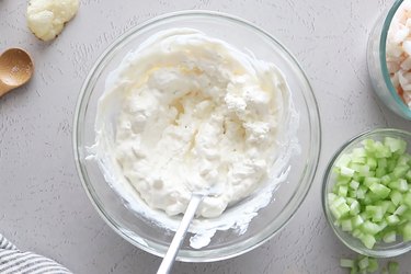 Combine cream cheese, mayonnaise, sour cream and other ingredients