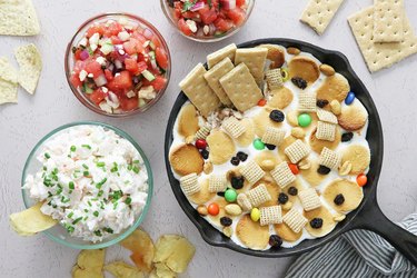 Watermelon feta mint dip, Maine lobster dip and campfire s'mores dip