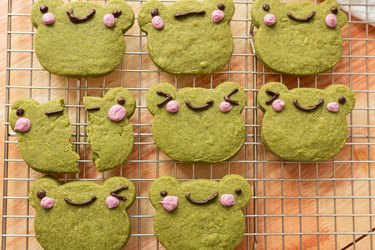Cute frog-shaped matcha shortbread cookies