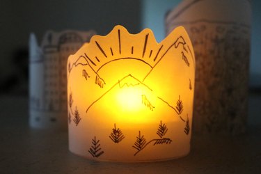 DIY paper lantern with a mountain landscape drawing