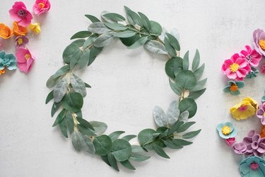 Wreath with faux leaves