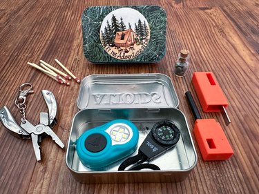 Camping essentials tin with supplies