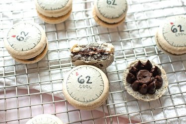 Father's Day macarons on a wire baking sheet