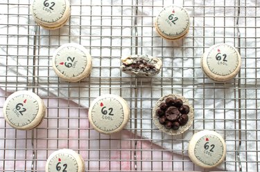 Father's Day macarons on a wire baking sheet